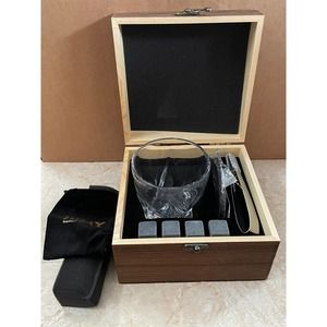 IIIMY Whisky Glass Gift Set in Wooden Box - Glass, Slate Coaster & Steel Tongs